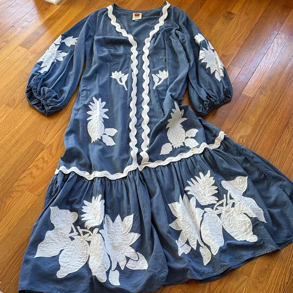 FARM Rio Blue Maxi Dress with White Appliqué - Picture 5 of 8